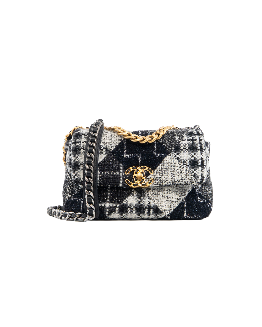BB251963 CHANEL FLAP 19 26 BLACK WHITE TWEED RGHW HK8LAK6E
