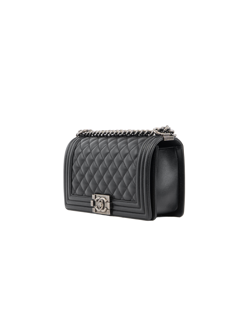 CHANEL BOY 10 BLACK CAVIAR RHW H55NAG5G 5332