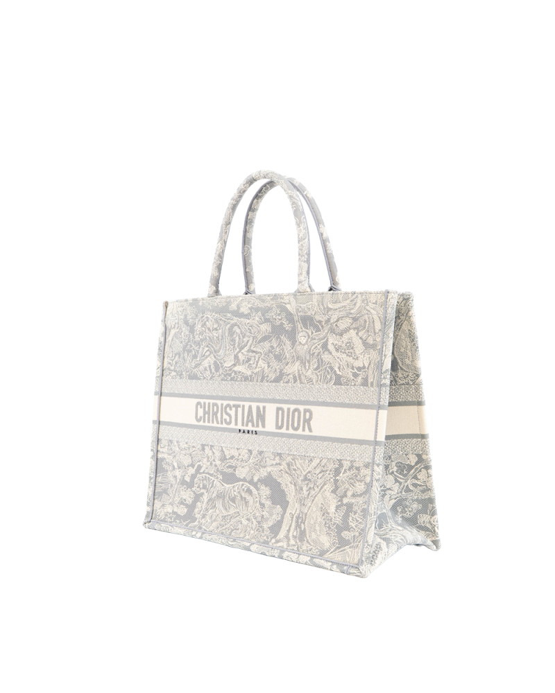 DIOR BOOK TOTE MEDIUM GRAY JUNKLE WHITE JACQUARD 50 MA 0241 0131
