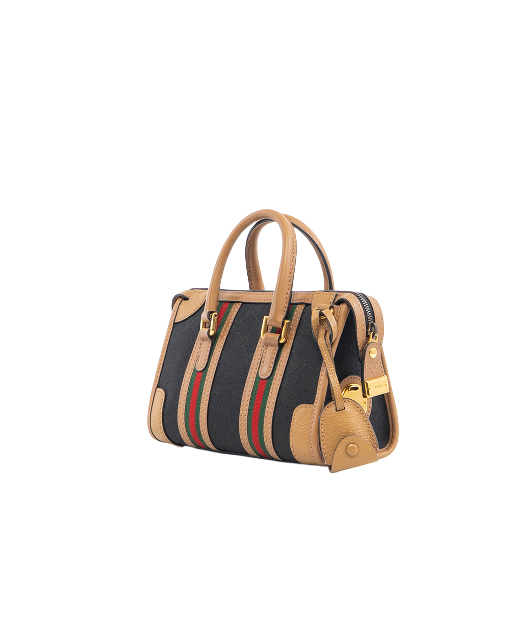 GUCCI BAULETTO TOP HANDLE SMALL BLACK BROWN GG CANVAS GHW 5393