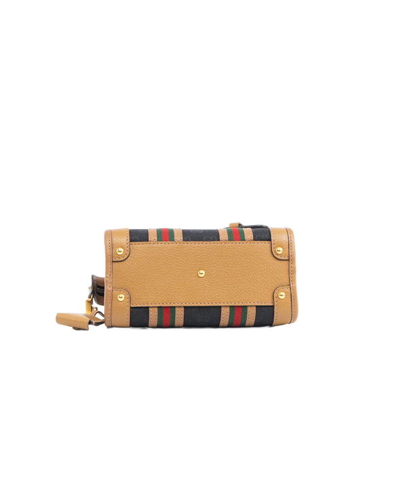 GUCCI BAULETTO TOP HANDLE SMALL BLACK BROWN GG CANVAS GHW 5395