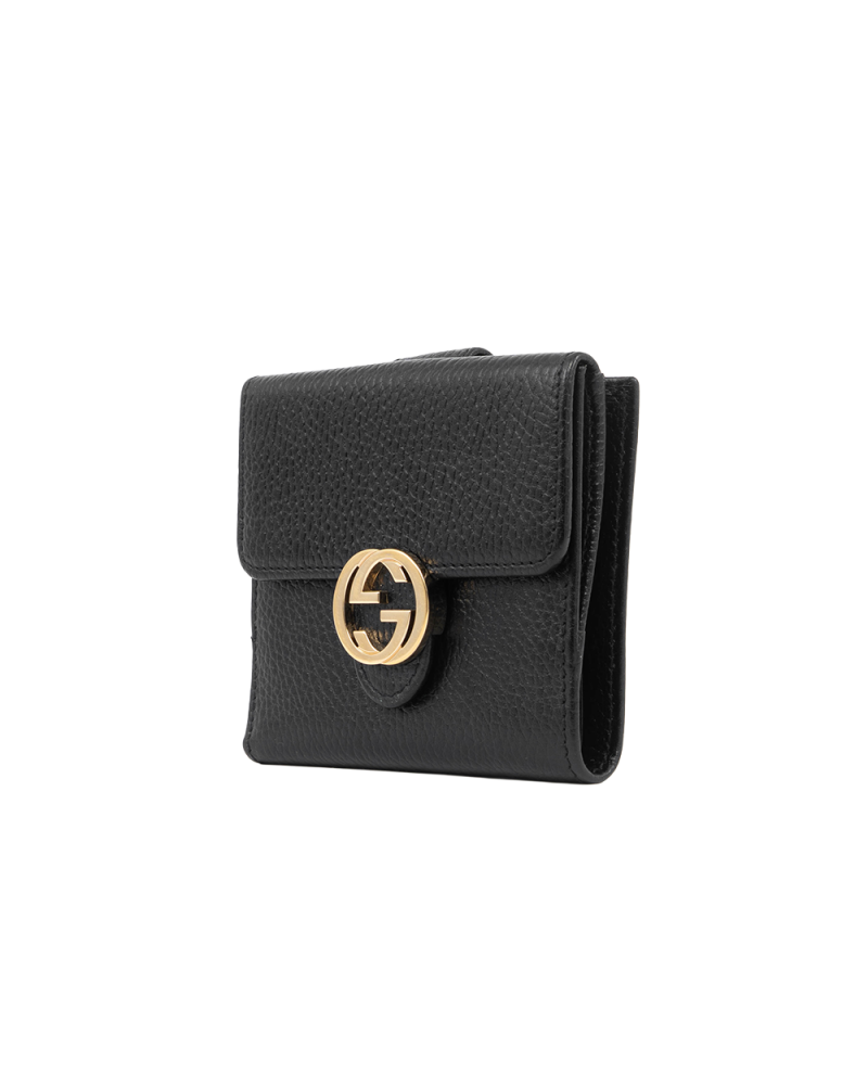 GUCCI INTERLOCK WALLET SHORT BLACK CALF GHW 615525 2184 5384