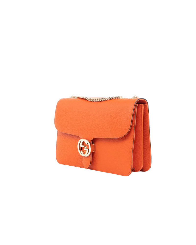 GUCCI INTERLOCKING G MEDIUM ORANGE CALF GHW 51303 493075 0130