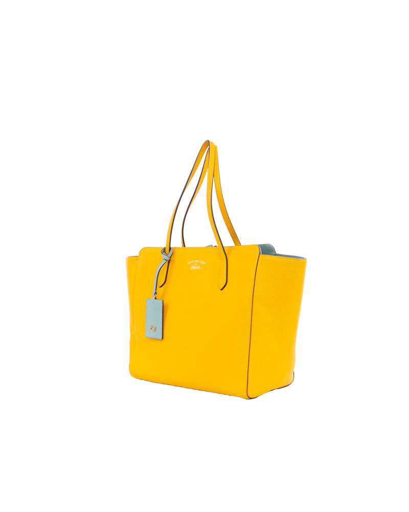 GUCCI SWING TOTE BAG YELLOW GOLD BLUE CALF GHW 354397 525040 0119