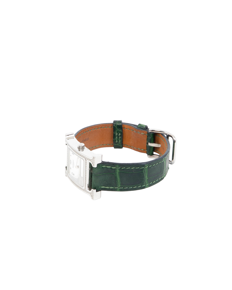 HERMES HEURE H WATCH 21 MM DARK GREEN DIAMOND SHW B FS 0229