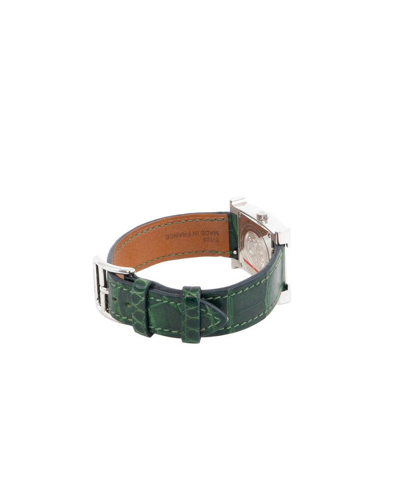 HERMES HEURE H WATCH 21 MM DARK GREEN DIAMOND SHW B FS 0230