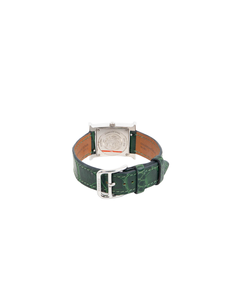HERMES HEURE H WATCH 21 MM DARK GREEN DIAMOND SHW B FS 0231