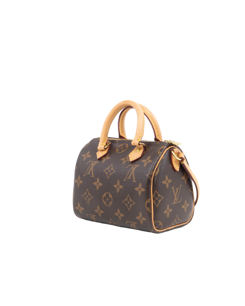 LV SPEEDY NANO BROWN MONOGRAM CANVAS GHW MICROCHIP 0039