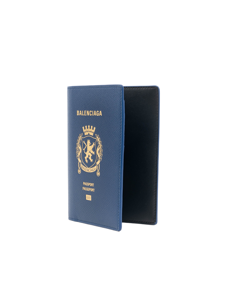 NEW BALENCIAGA PASSPORT HOLDER BLUE CALF L56 4213 5418