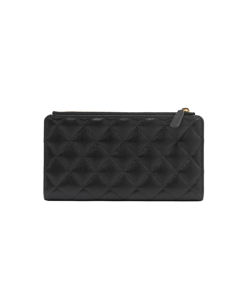 NEW CHANEL BI FOLD WALLET LONG BLACK CAVIAR GHW LN3XTUG7 5307