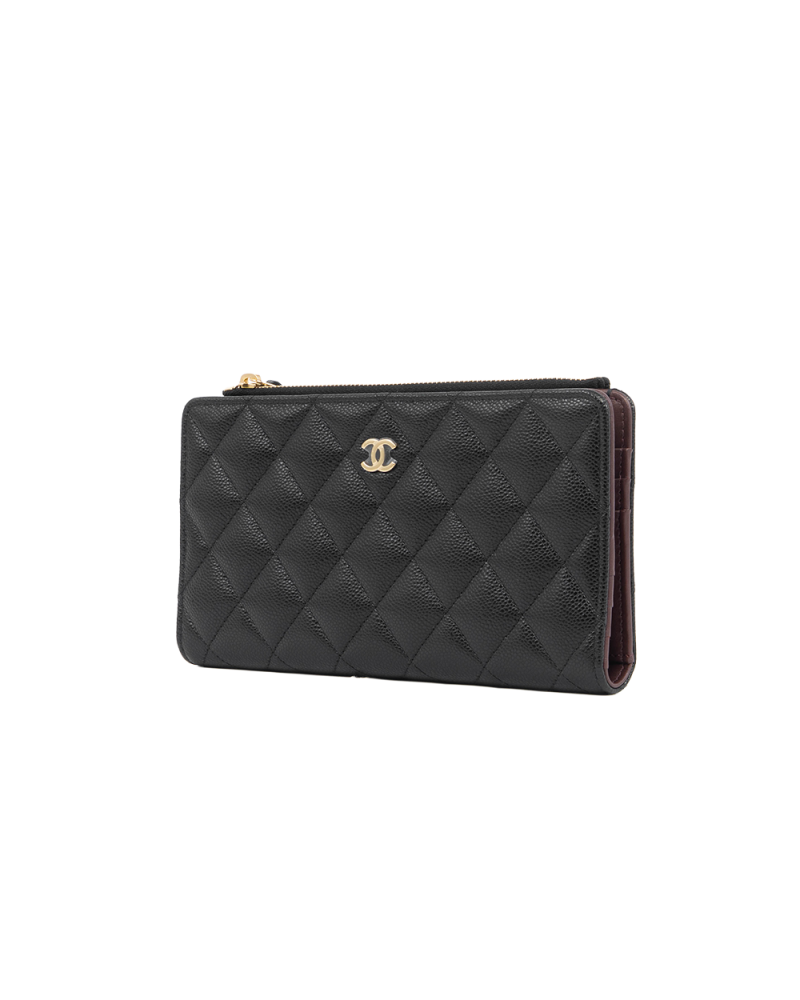 NEW CHANEL BI FOLD WALLET LONG BLACK CAVIAR GHW LN3XTUG7 5308
