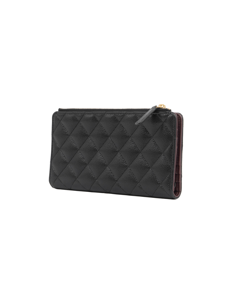 NEW CHANEL BI FOLD WALLET LONG BLACK CAVIAR GHW LN3XTUG7 5309