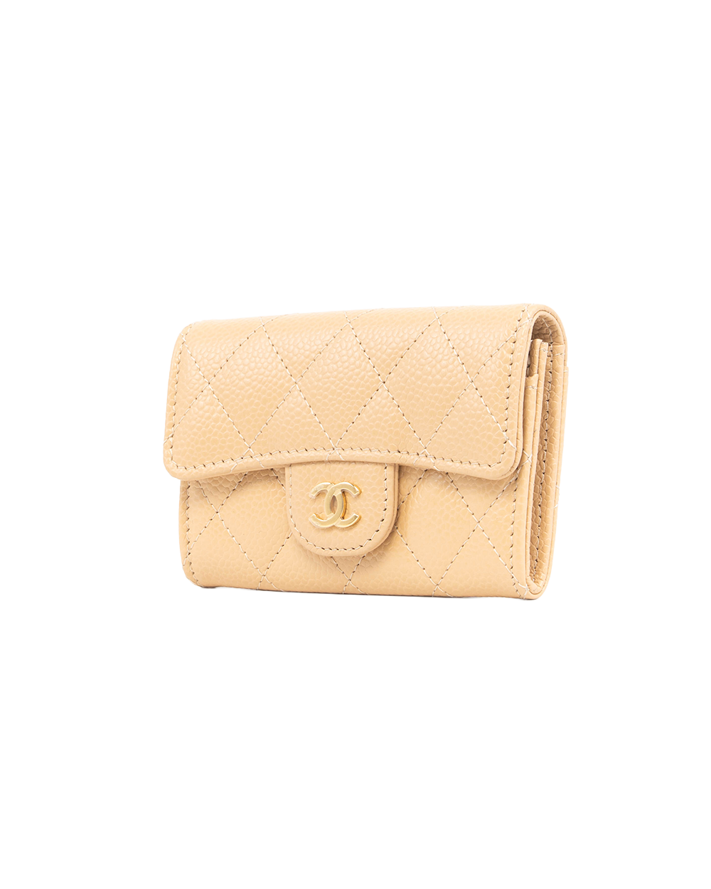 NEW CHANEL CARD HOLDER BEIGE CAVIAR GHW UK18H1T7 5336