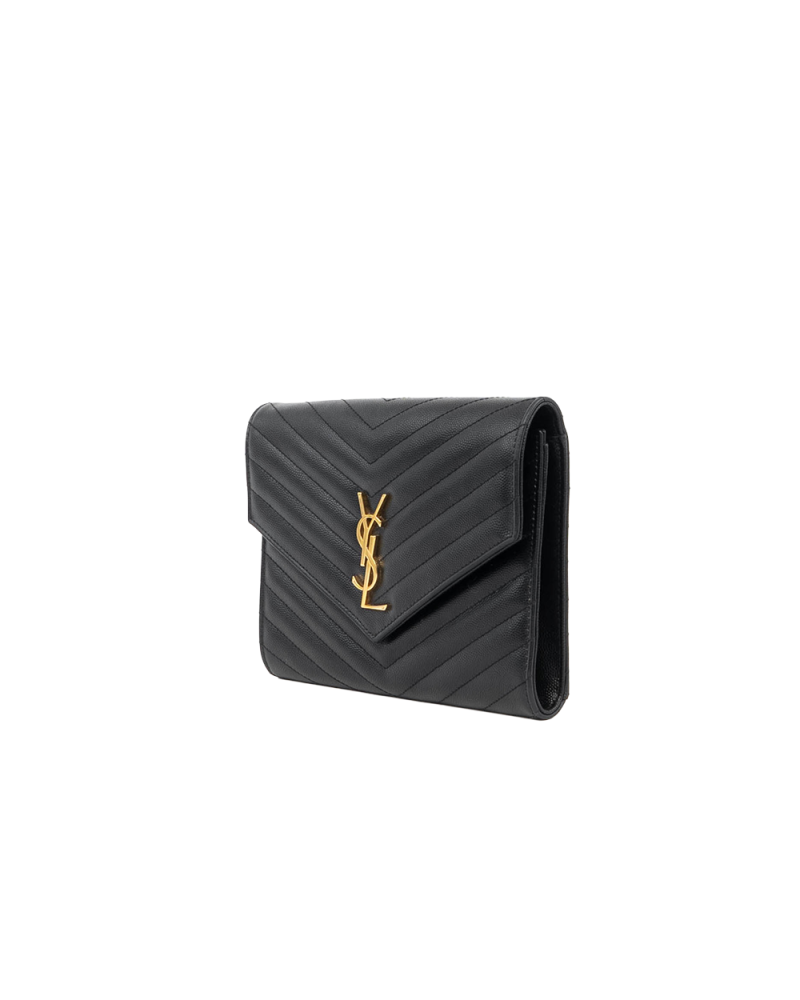 YSL CASSANDRE MATELASSÉ FLAP POUCH BLACK CHEVRON GHW FB8617662 0322 0129
