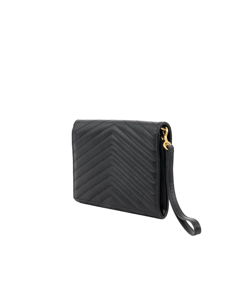 YSL CASSANDRE MATELASSÉ FLAP POUCH BLACK CHEVRON GHW FB8617662 0322 0130
