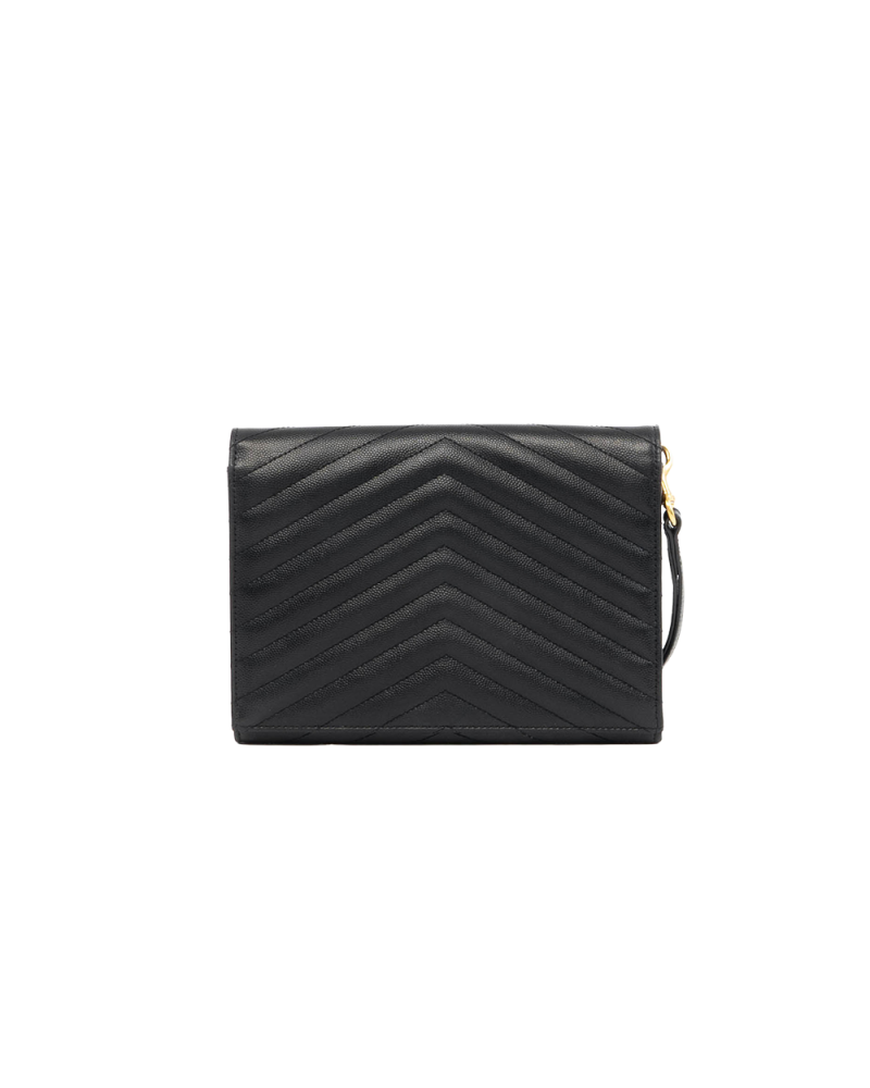YSL CASSANDRE MATELASSÉ FLAP POUCH BLACK CHEVRON GHW FB8617662 0322 0131
