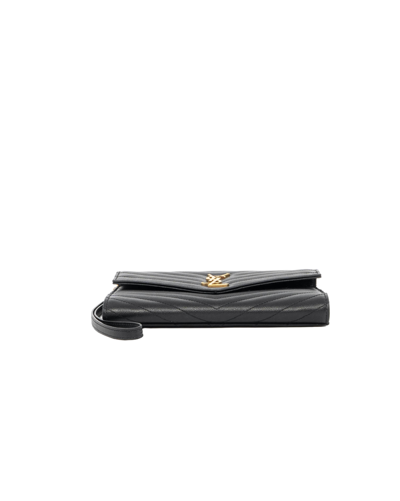 YSL CASSANDRE MATELASSÉ FLAP POUCH BLACK CHEVRON GHW FB8617662 0322 0132