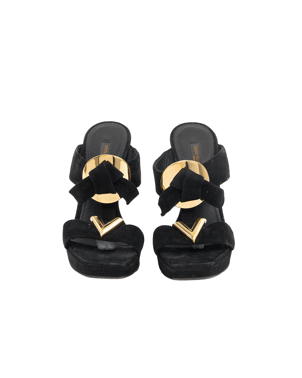 BA251997 LV SUEDE MEDALLION SANDALS 35 BLACK CALF GHW MA0135