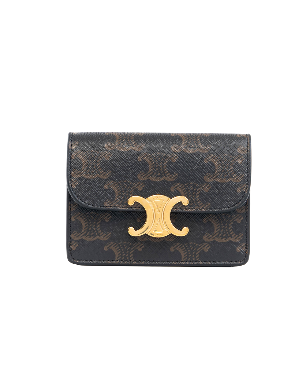 BA252024 CELINE CARD HOLDER WITH FLAP SHORT BROWN MONOGRAM CANVAS GHW S LE 4212