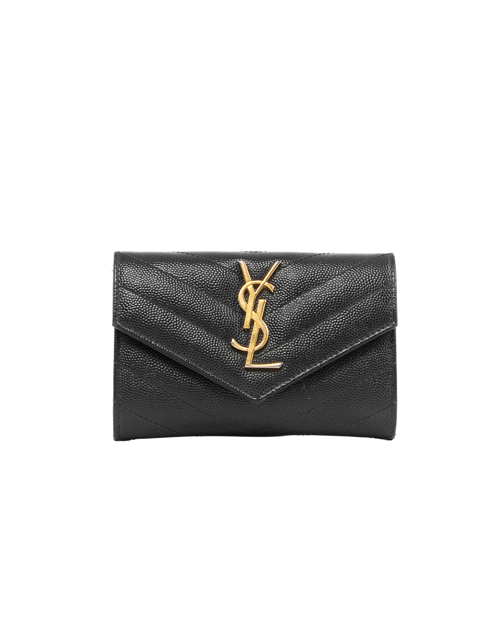 BA252074 YSL CARD HOLDER SHORT BLACK CHEVRON GHW APT414404 0522