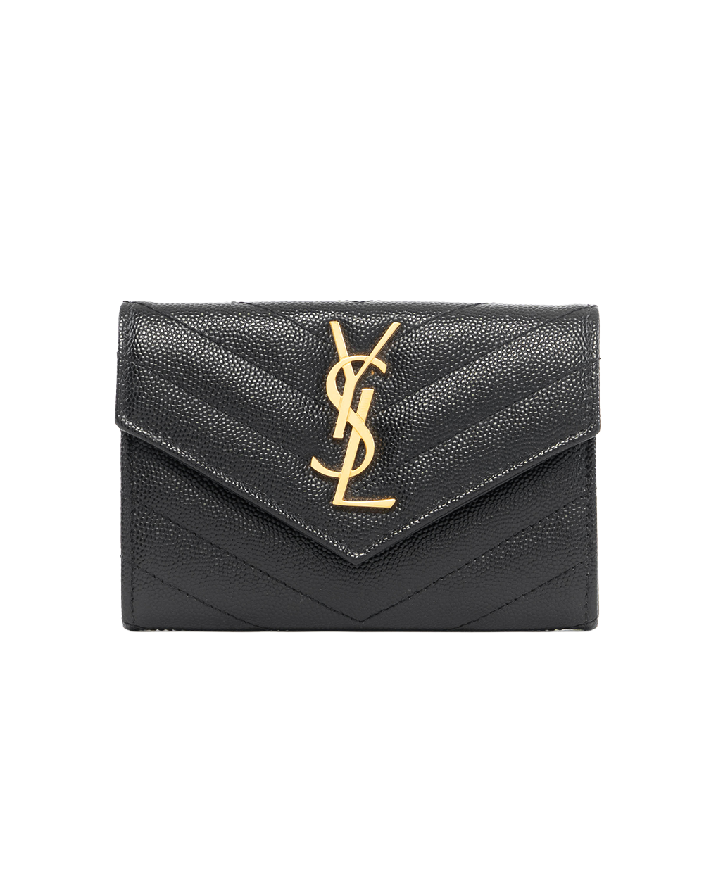 BA252242 YSL CARD HOLDER SHORT BLACK CHEVRON GHW YBL 414404 0723