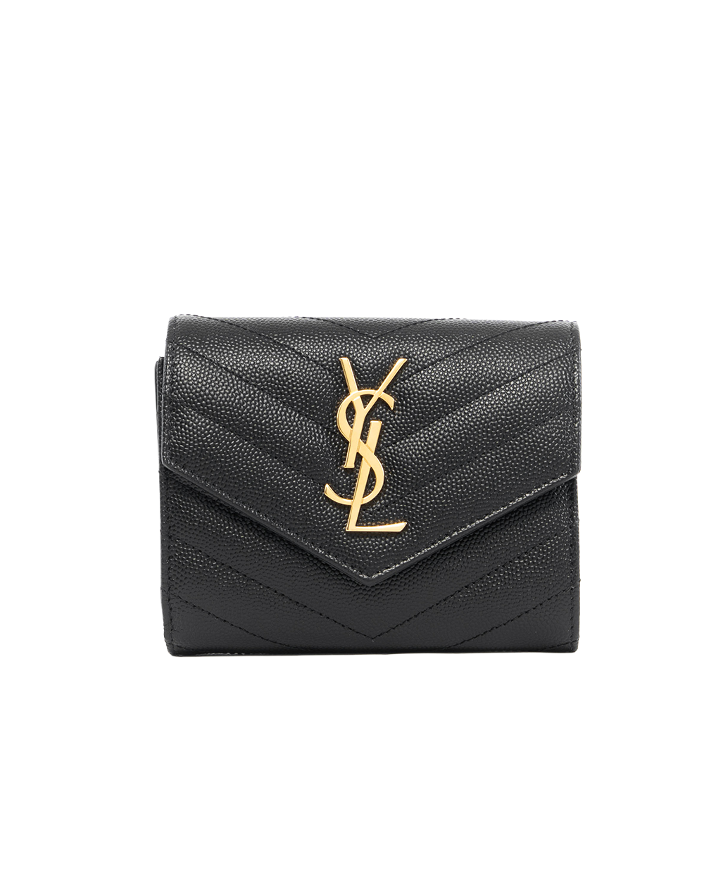 BA252243 YSL TRI FOLD WALLET SHORT BLACK CHEVRON GHW
