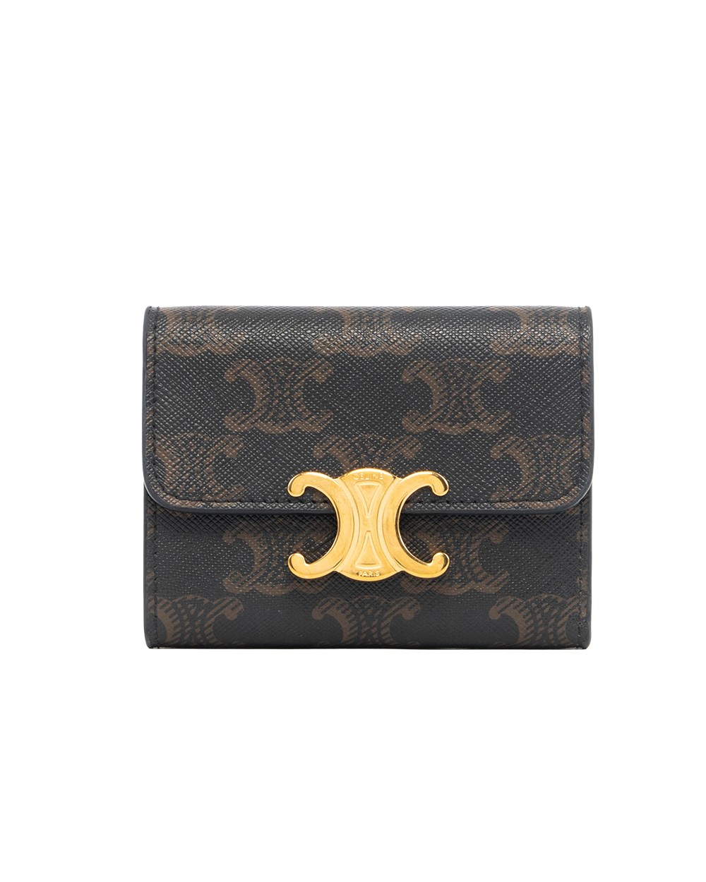 BA252249 CELINE TRIOMPHE COMPACT WALLET SHORT BROWN TAN CANVAS GHW U FG 1253