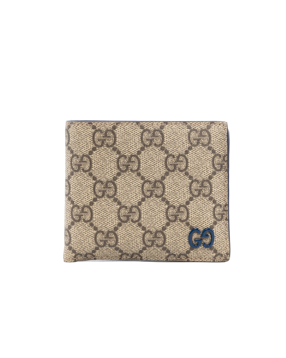 BA252357 GUCCI BI FOLD WALLET SHORT BROWN BLUE GG MONOGRAM CANVAS 768243 0416