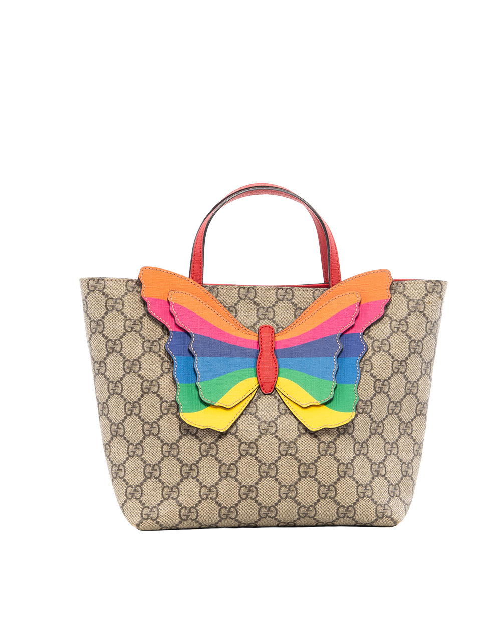 BA252389 GUCCI KID TOTE BUTTERFLY BROWN RAINBOW GG MONOGRAM CANVAS GHW 550768 527066