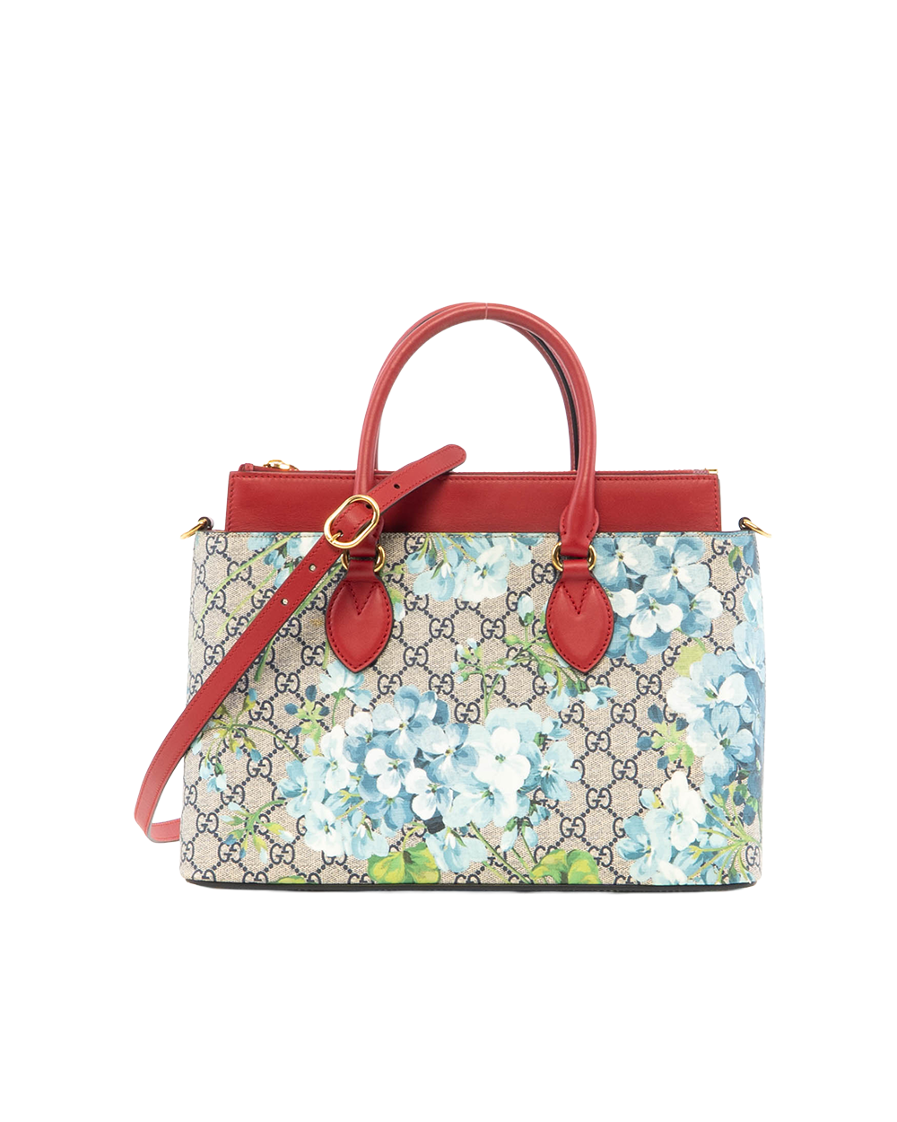 BA252395 GUCCI BLOOMS TOTE MEDIUM BROWN RED BLUE GG SUPREME MONOGRAM CANVAS GHW 546316 493492