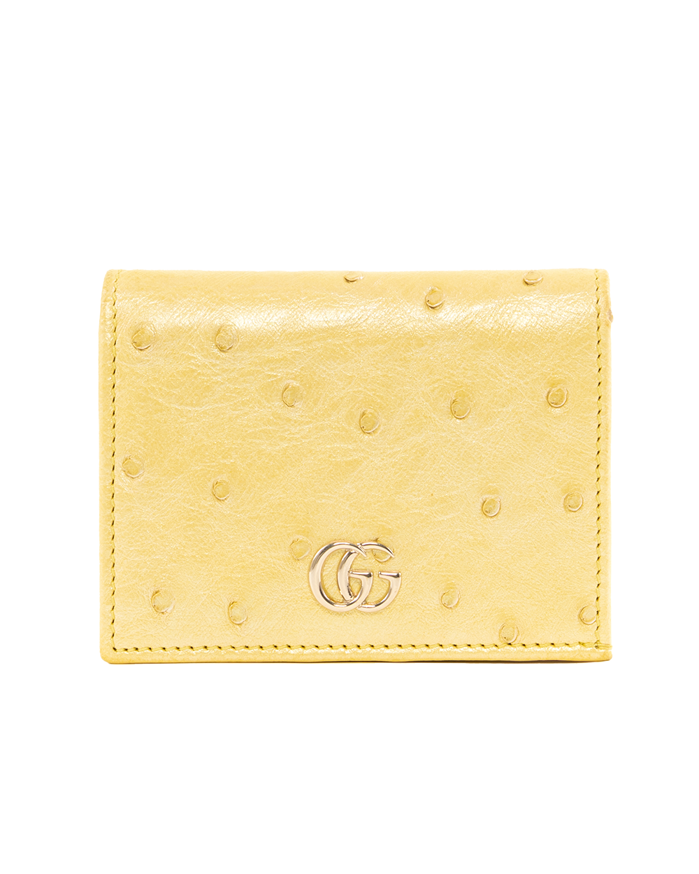 BA252570 GUCCI BI FOLD WALLET SHORT YELLOW OSTRICH GHW 456126 0416