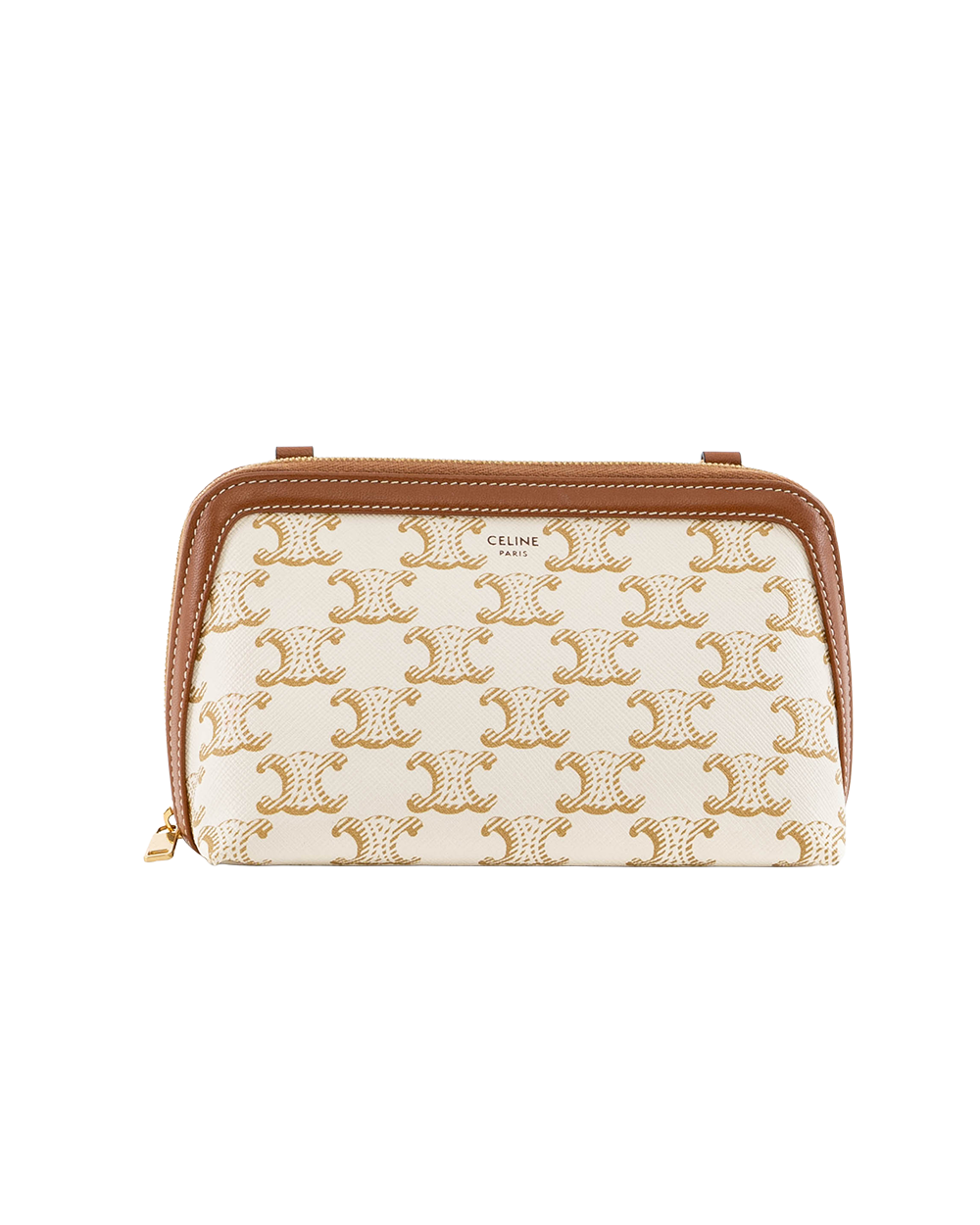 BA252664 CELINE CLUTCH WITH CHAIN WHITE BROWN CANVAS GHW W SD 4221
