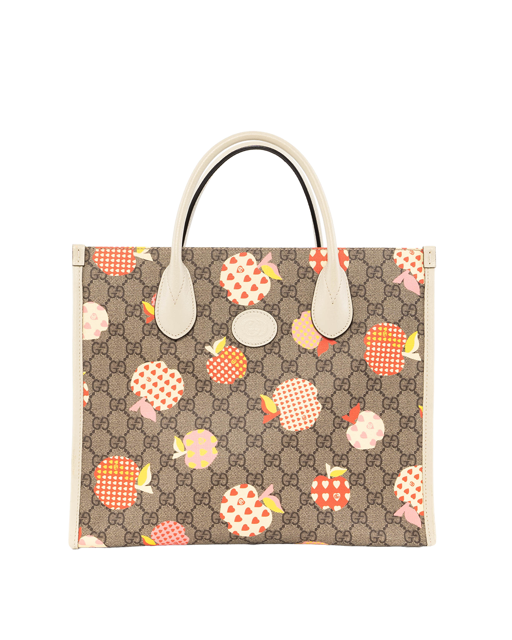 BA252958 GUCCI INTERLOCK TOTE SMALL WHITE APPLE PRINT GG MONOGRAM CANVAS GHW 659983 525040