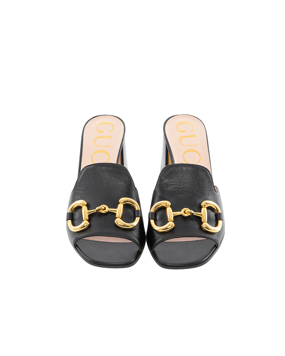 BA252961 GUCCI SLIDES SANDLE WITH HORSEBIT 35 BLACK CALF GHW 655412