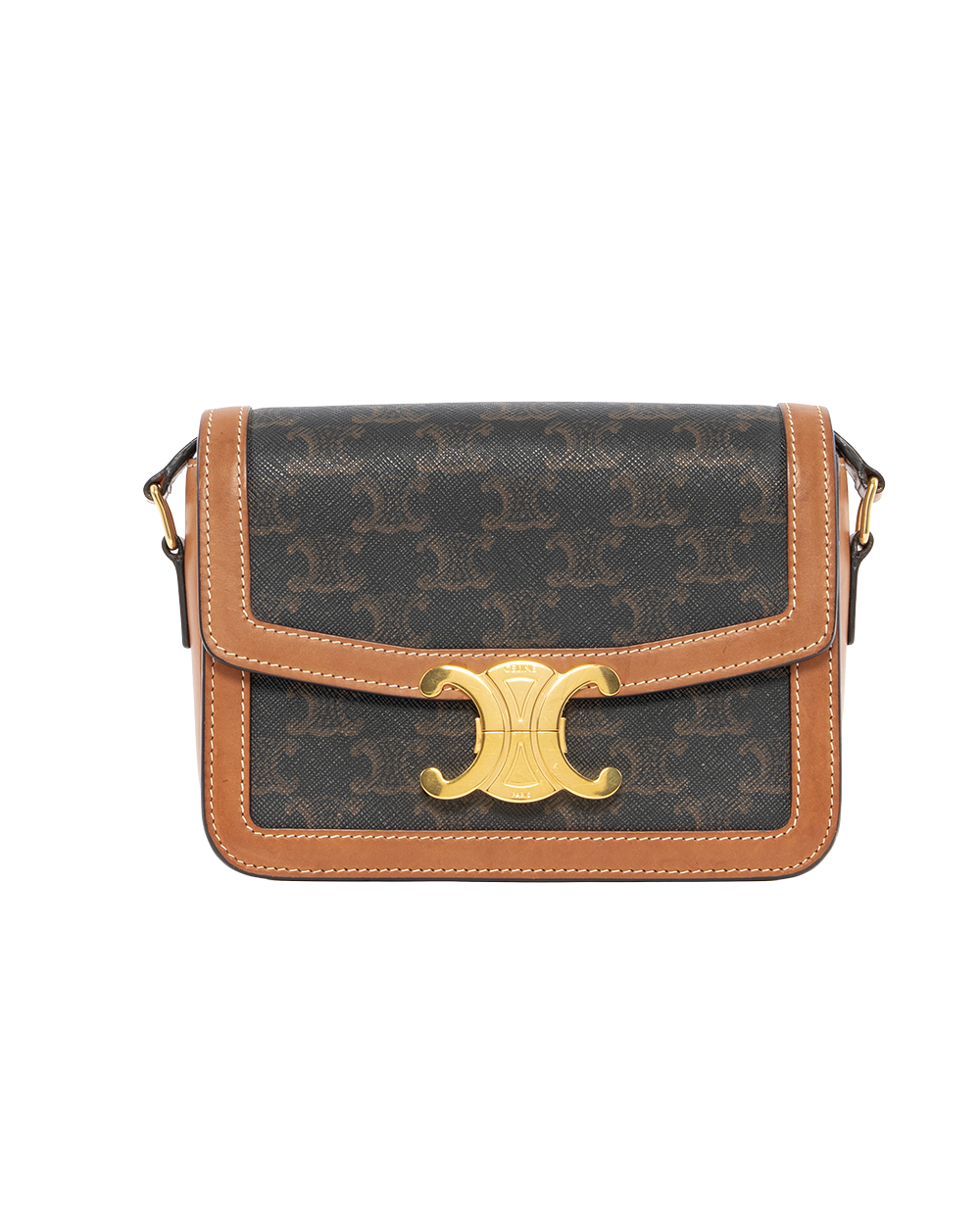 BA253199 CELINE TRIOMPHE TEEN BROWN TAN CANVAS GHW F GM 2270