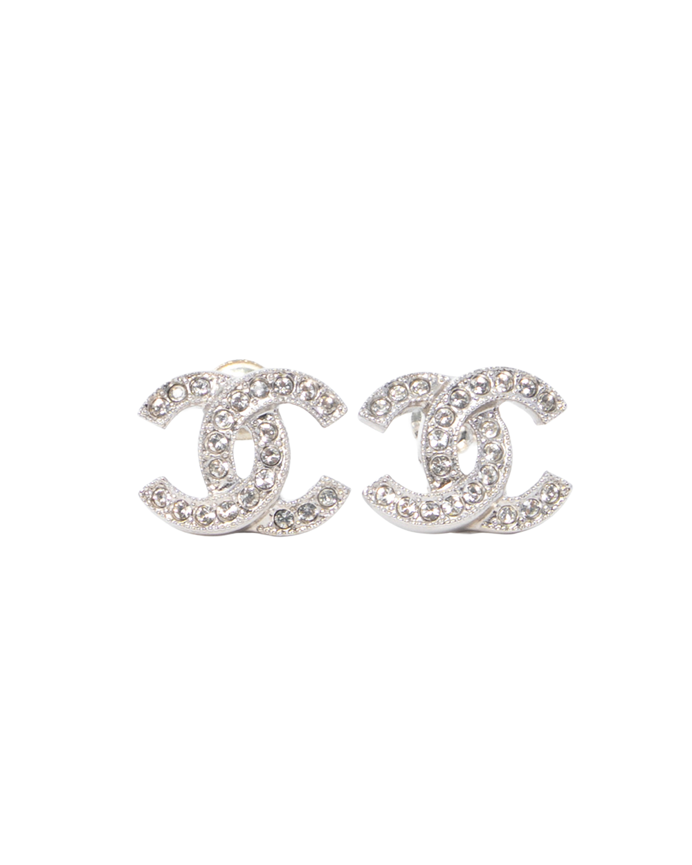 BA253308 NEW CHANEL LADIES FIRST EARRINGS 1.5 CM SILVER CRYSTAL SHW F25 V