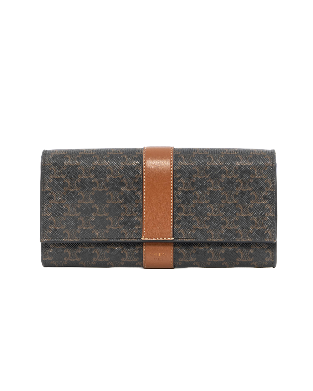 BA253309 CELINE FLAP WALLET LONG BROWN TAN CANVAS GHW W FG 2281