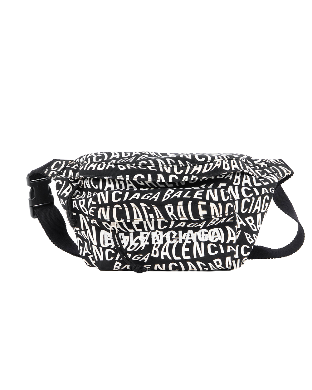 BA253332 BALENCIAGA WHEEL BELT BAG BLACK WHITE NYLON SHW 53890 1000 W