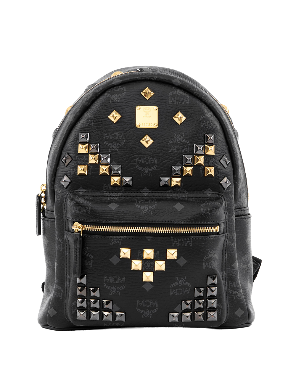 BA253367 MCM BACKPACK ROCKSTUD SMALL BLACK CANVAS GHW