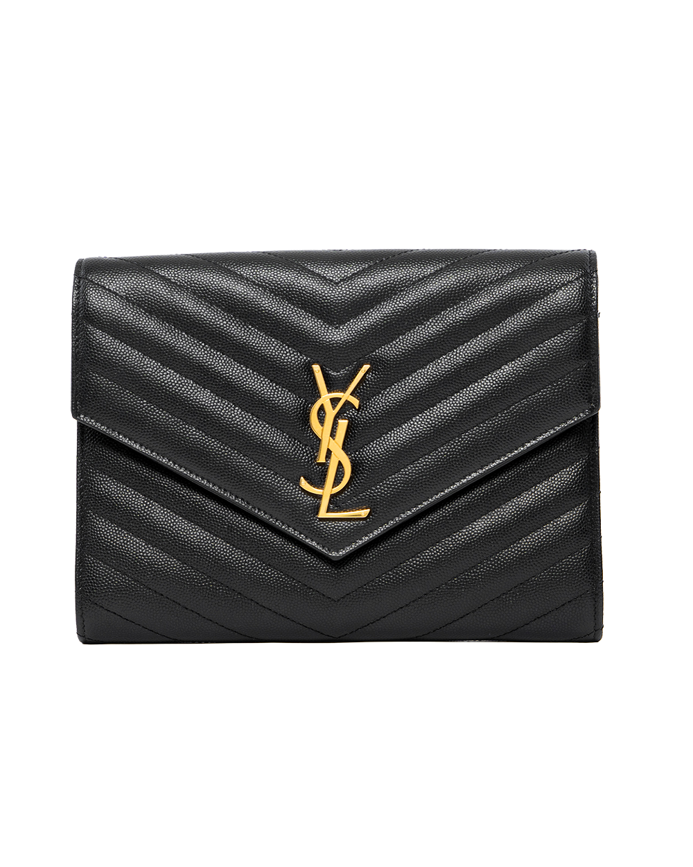 BA253374 YSL CLUTCH BLACK CHEVRON GHW ALM67662 0622
