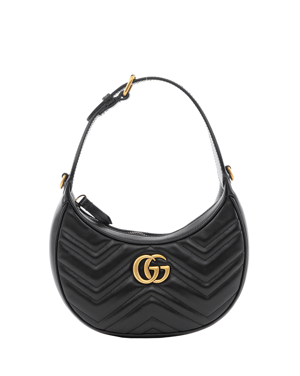 BA253508 GUCCI MARMONT HALF MOON BLACK CALF GHW 699514 2149