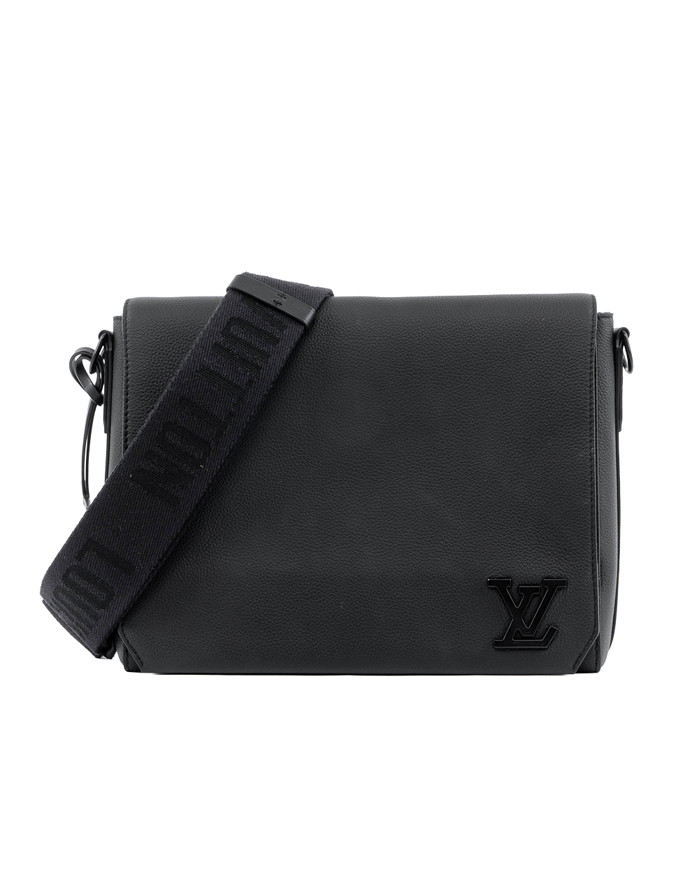 BA253510 LV TAKEOFF MESSENGER BLACK CALF BHW MICROCHIP