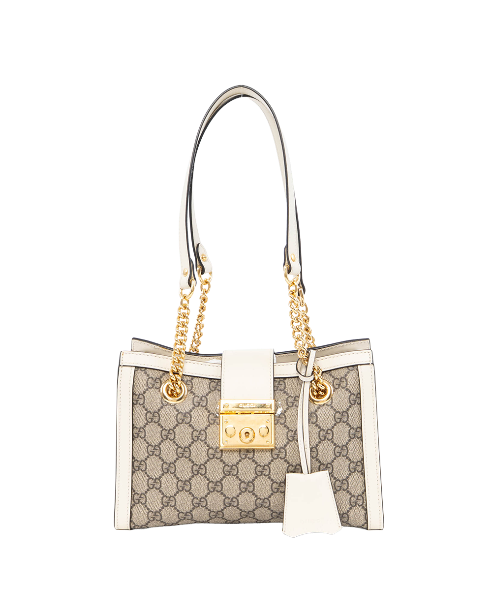 BA253613 GUCCI PADLOCK TOTE BAG SMALL WHITE BEIGE GG SUPREME MONOGRAM CANVAS GHW 498156 493075