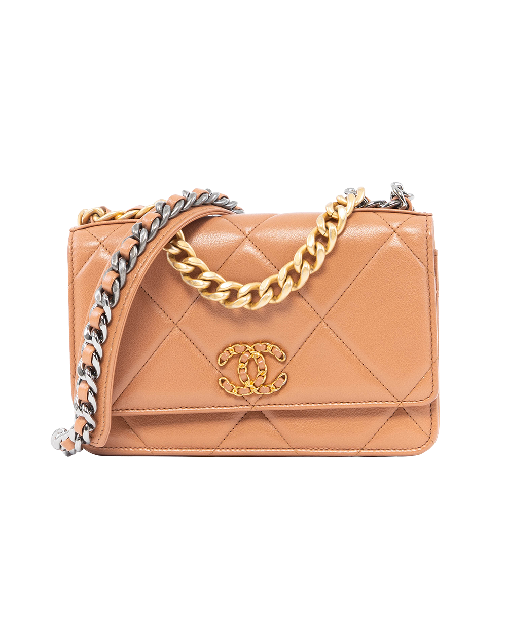 BA253680 CHANEL FLAP 19 WOC 7.5 BLACK BROWN LAMB GHW 3117411