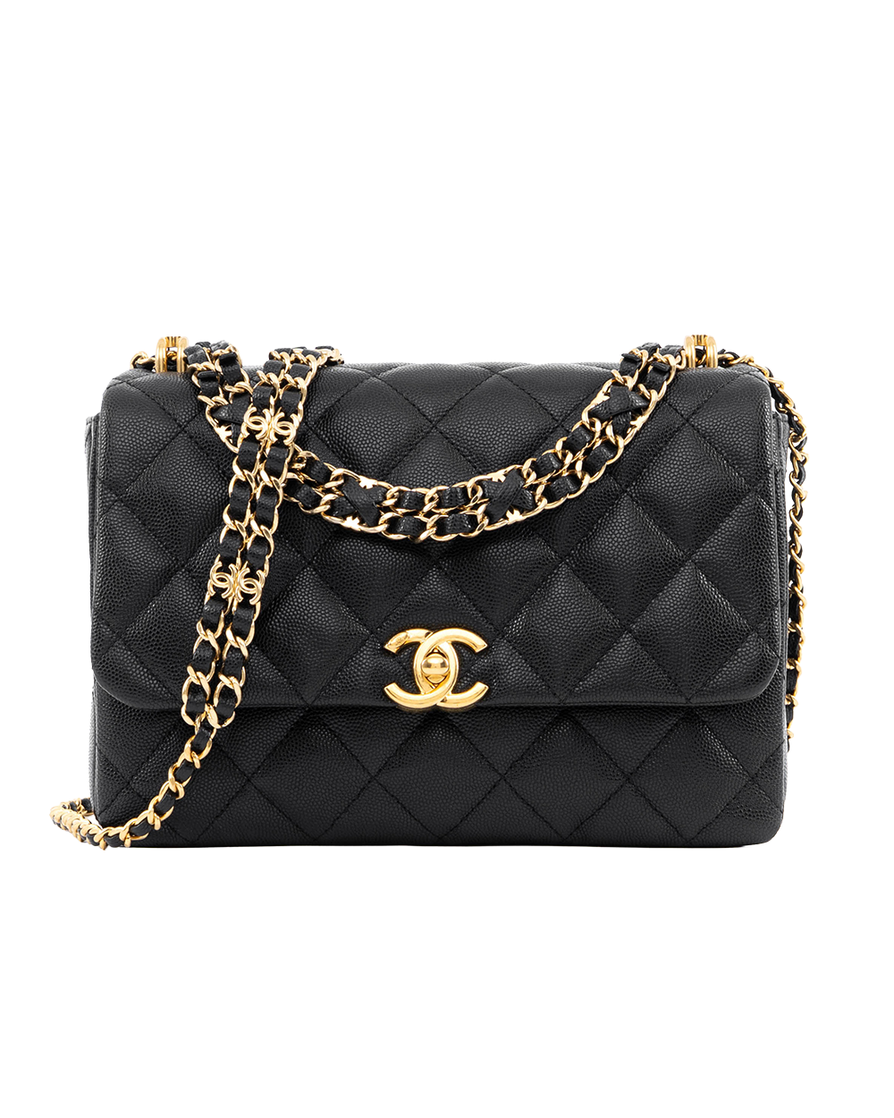 BA253692 CHANEL TURNLOCK FLAP 9 BLACK CAVIER GHW UEP722J3