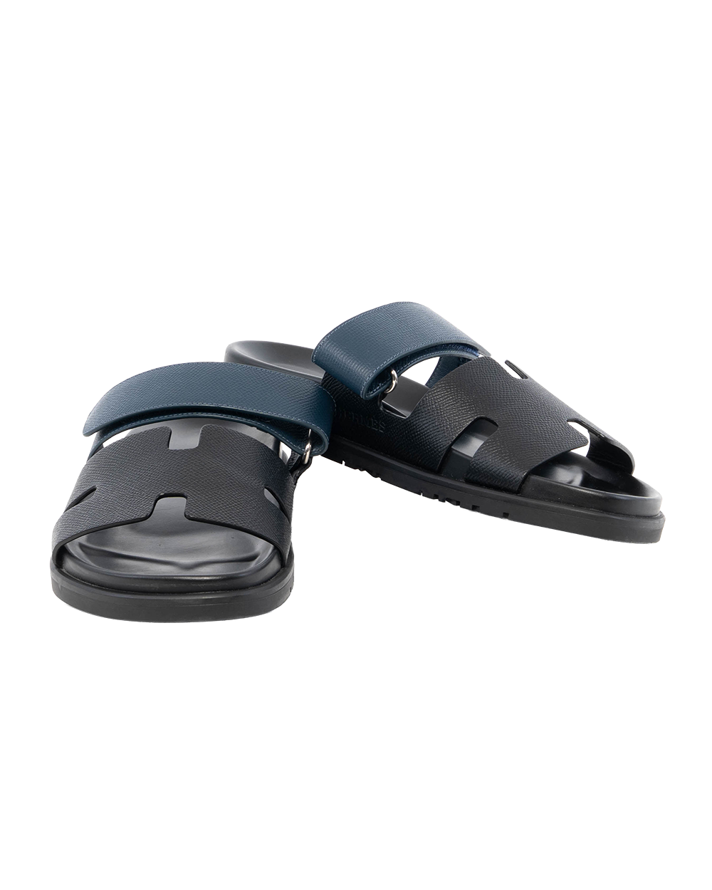 BA253790 HERMES CHYPRE SANDALS 39 BLACK NAVY CALF RG222857ZH3902306