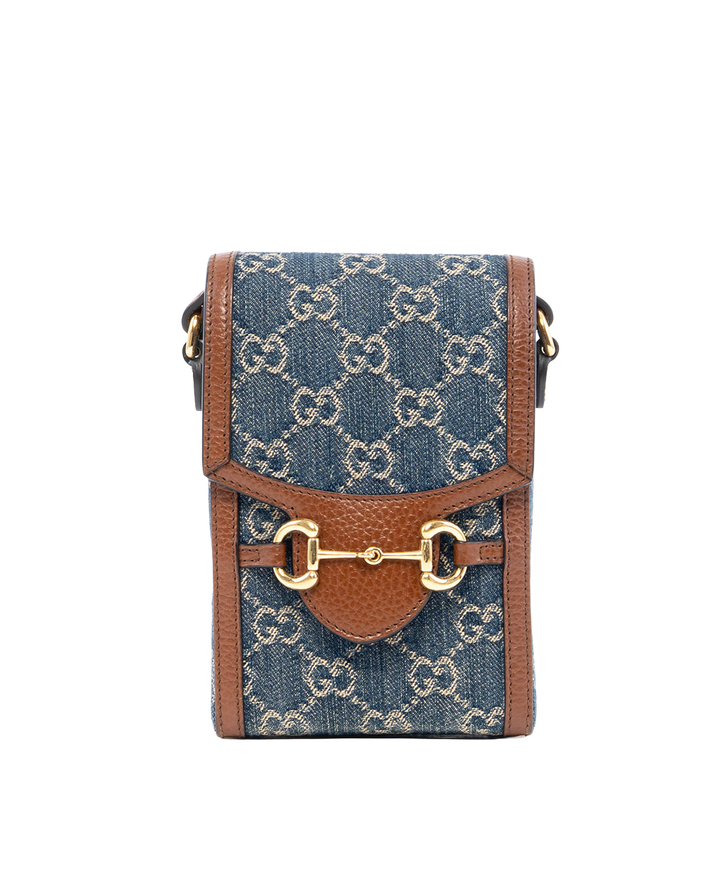 BA253872 GUCCI HORSEBIT 1955 PHONE BLUE BROWN DENIM CALF GHW 625615 0416