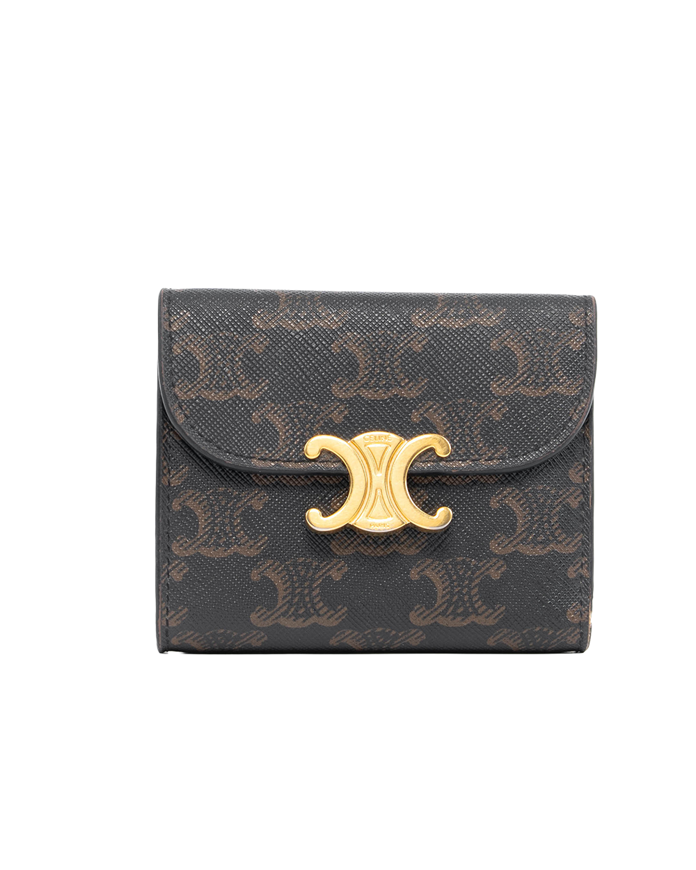 BA253892 CELINE TRI FOLD WALLET SHORT BROWN TAN CANVAS GHW