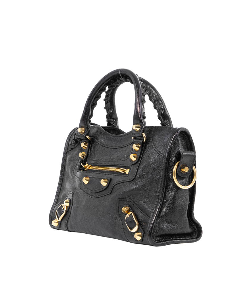 BALENCIAGA CITY CLASSIC MINI BLACK CALF GHW 00295 1000 A 528147 0638