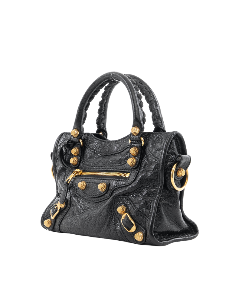 BALENCIAGA CITY CLASSIC MINI BLACK CALF GHW 527277 0714